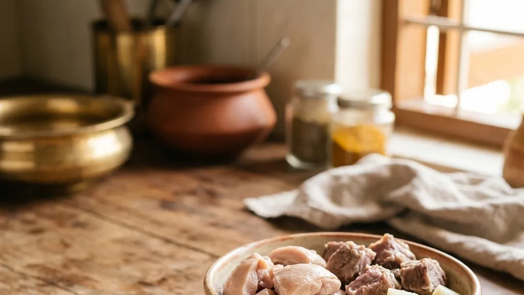 Why a homemade bowl needs a balancer A Growlrr supplement sachet beside a fresh bowl of chicken, mutton, curd and vegetables — the 5 grams that balance a homemade pet meal
