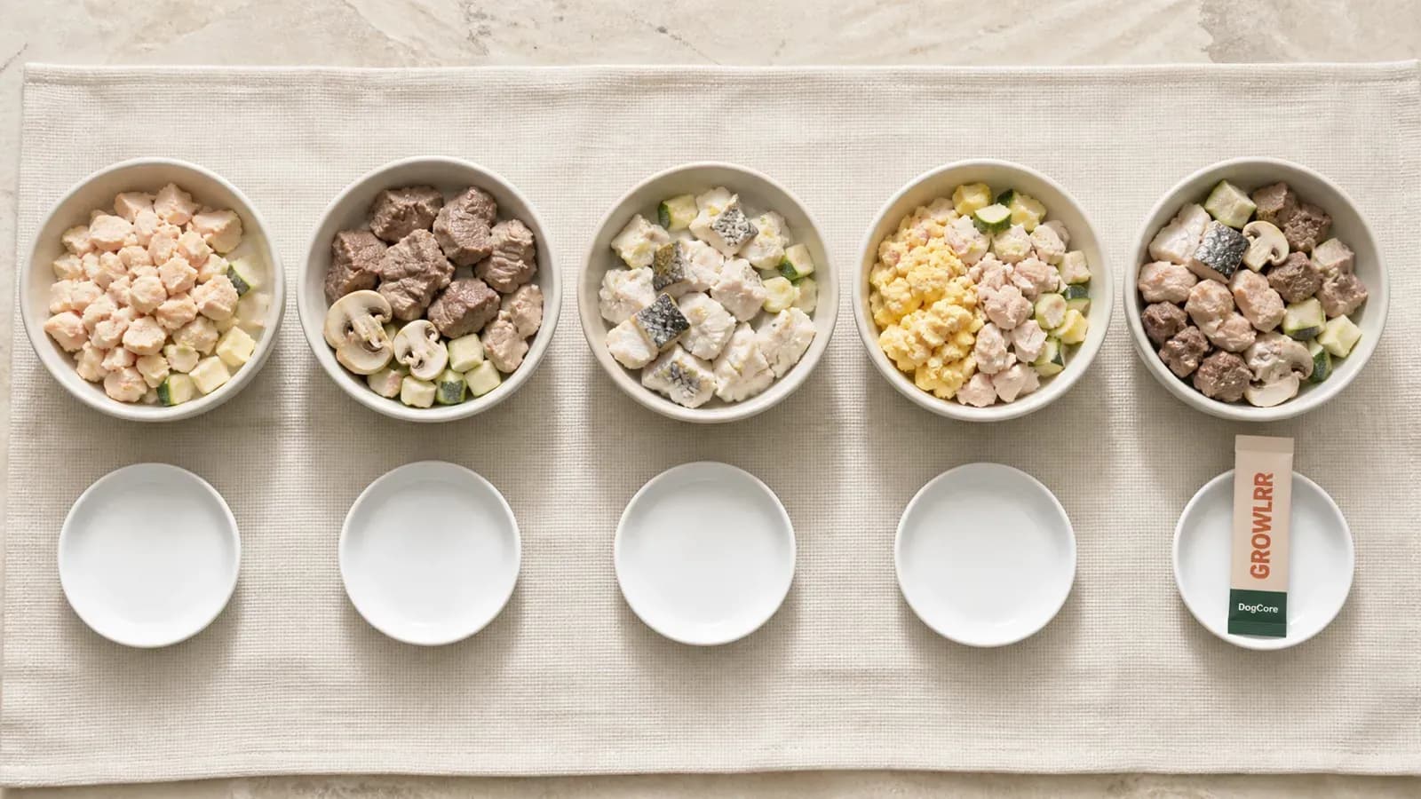 What’s missing from homemade dog food? (we tested 5 real bowls) A homemade dog food bowl with a visible gap — the micronutrients home cooking misses — and the Growlrr BowlBalancer sachet that completes it